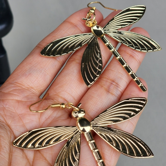 Dragonfly Boho Earrings Gold Boheme - Picture 5 of 5